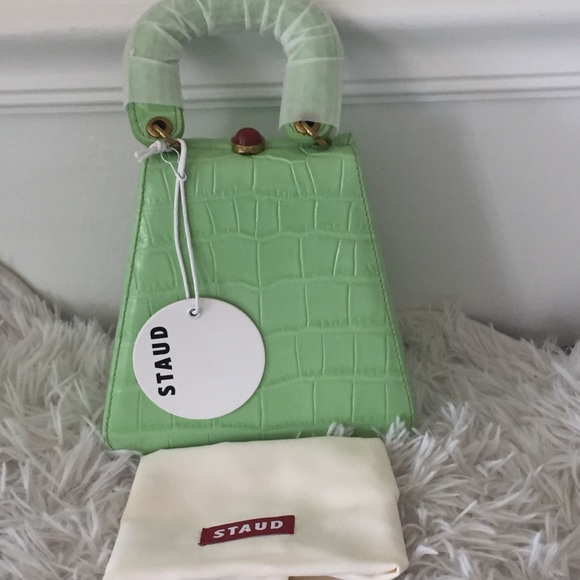 STAUD Kenny Croc-Embossed Leather Top Handle Bag - Picture 11 of 14